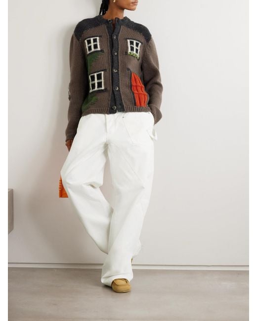 J.W. Anderson Black House Embroidered Intarsia-Knit Merino Wool Cardigan