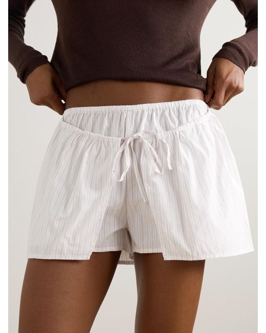 Deiji Studios White Shorts Aus Gestreifter Biobaumwollpopeline Mit Wickeleffekt