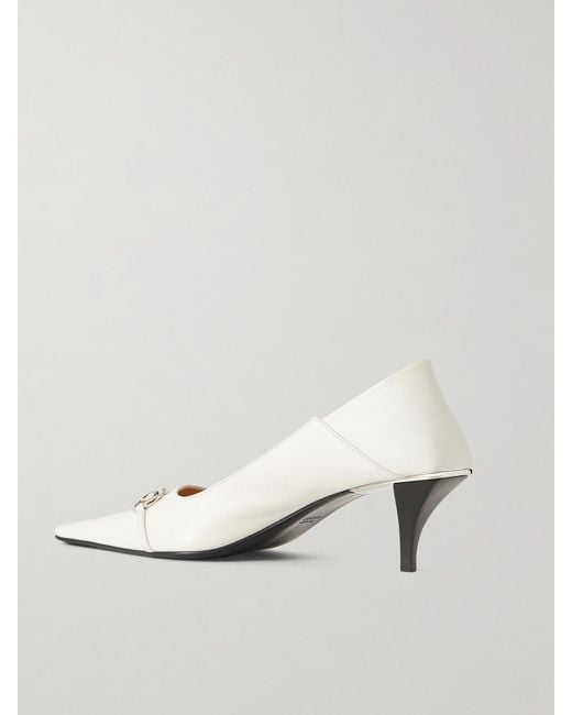 Gucci White Vittoria Collapsible-Heel Horsebit-Embellished Leather Pumps