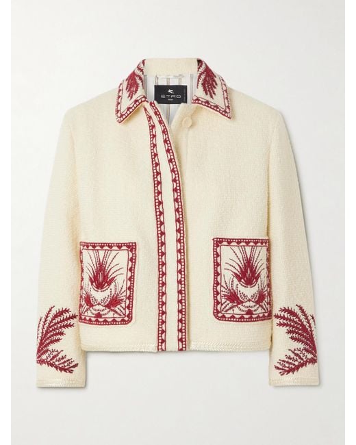 Etro Natural Embroidered Wool Boucle Jacket