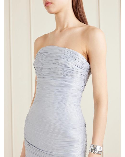 Marmar Halim White Strapless Ruched Satin Gown