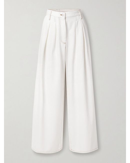 Dries Van Noten White Bundfaltenhose Mit Weitem Bein