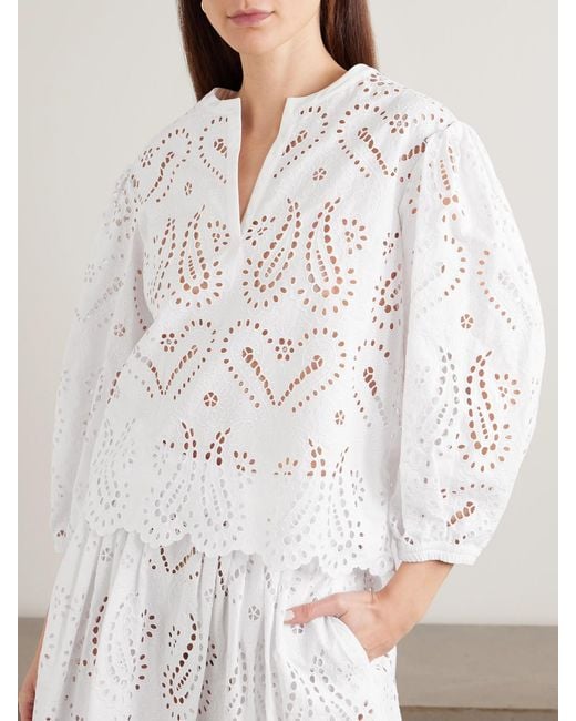 Etro White Scalloped Broderie Anglaise Cotton-Blend Poplin Blouse