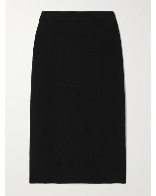 Veronica de Piante Black Daphne Merino Wool Midi Skirt