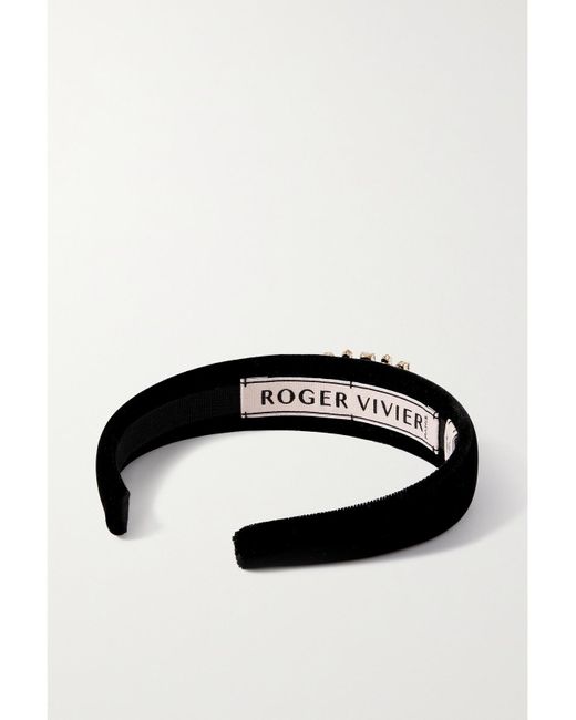 Roger Vivier Black Broche Crystal-Embellished Velvet Headband