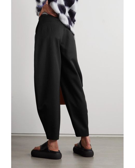 Loewe Leather-trimmed Wool-twill Tapered Pants in Black | Lyst