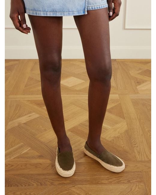 Loewe White Paula's Ibiza Rio Suede And Raffia Espadrilles