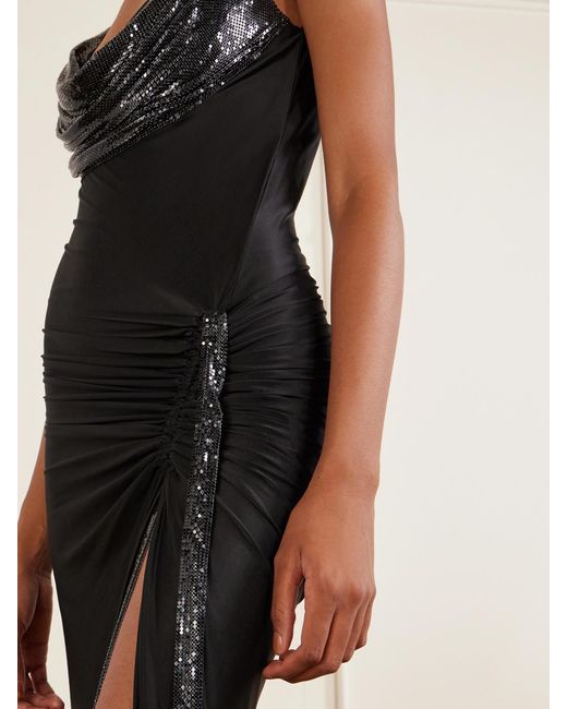 Rabanne Black Mesh-Detailed Jersey-Satin Maxi Dress