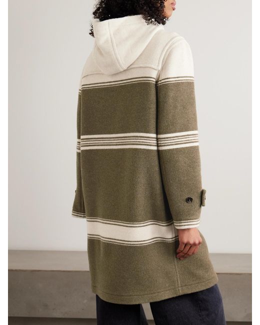 Burberry Natural Hooded Striped Wool And Cotton-Blend Coat