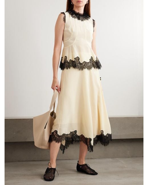 Ulla Johnson Natural Rosine Lace-Trimmed Silk Crepe De Chine Midi Skirt