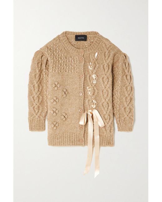 Simone Rocha Oversized Bow-detailed Cable-knit Mohair-blend Cardigan in ...