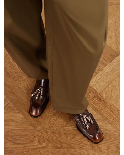 Loewe Brown Embellished Leather Loafers