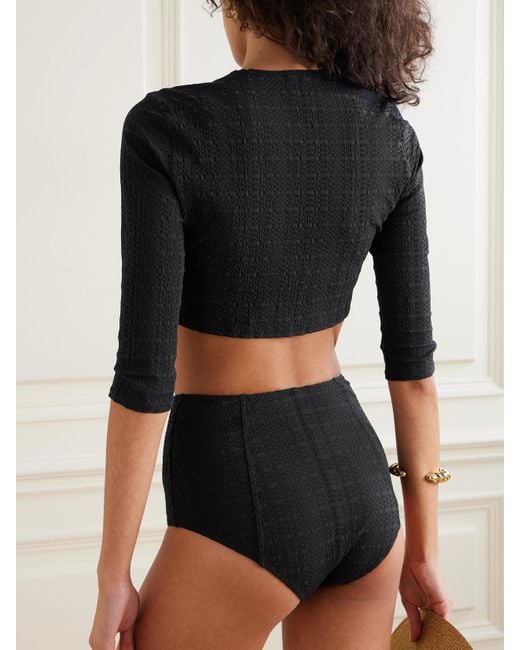 Lisa Marie Fernandez Black Cropped Seersucker Cardigan