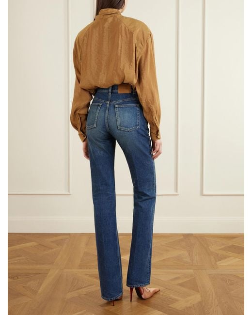 Saint Laurent Brown Pussy-Bow Crinkled Taffeta Shirt