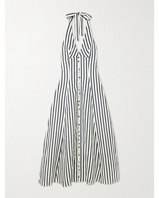 Faithfull the Brand Marie Striped Linen Halterneck Midi Dress in White |  Lyst