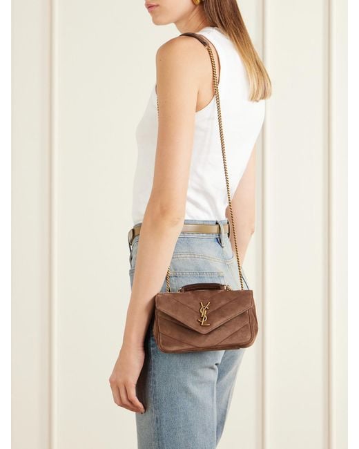 Saint Laurent Brown Loulou Matelassé Suede Shoulder Bag
