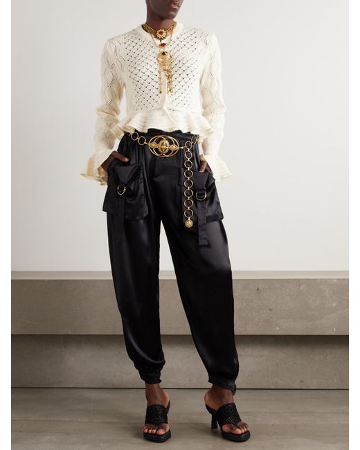 Chloé Natural Cropped Ruffled Pointelle-Knit Cotton, Alpaca And Silk-Blend Cardigan