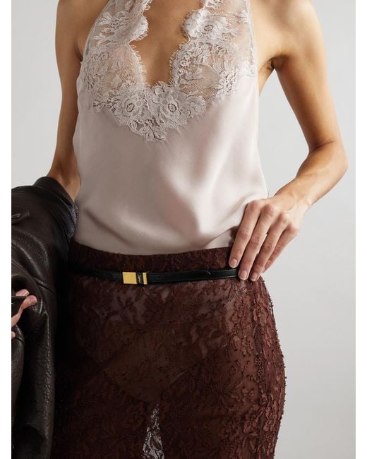 Saint Laurent White Cassandre Gürtel Aus Leder