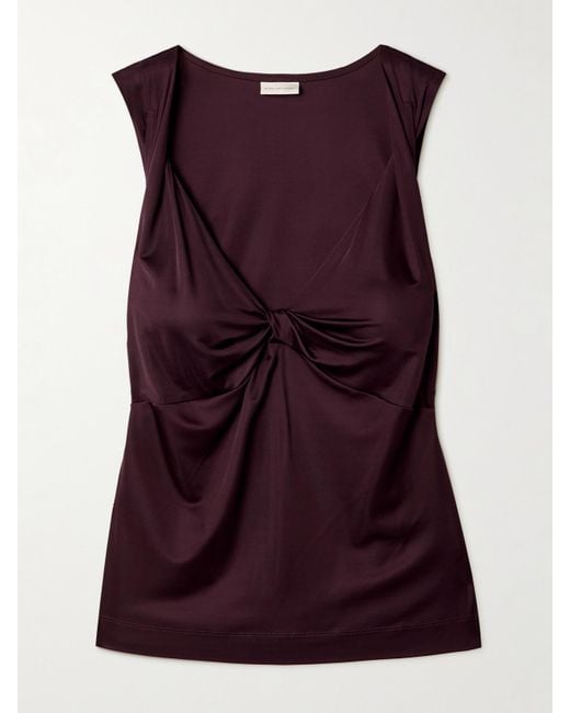 Dries Van Noten Purple Oberteil Aus Glänzendem Jersey Mit Twist-Details