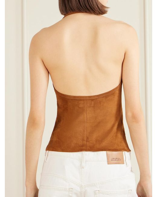 Stouls Brown Cherry Open-Back Suede Halterneck Tank