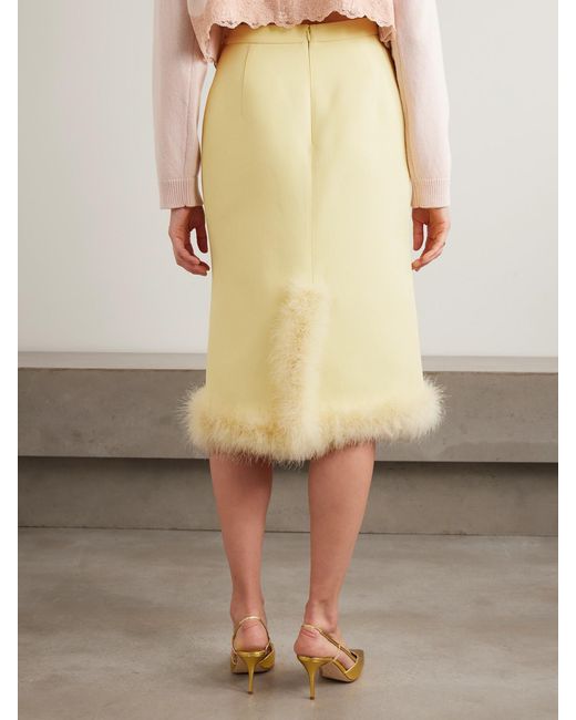 Valentino Garavani Yellow Feather-Trimmed Wool And Silk-Blend Crepe Midi Skirt