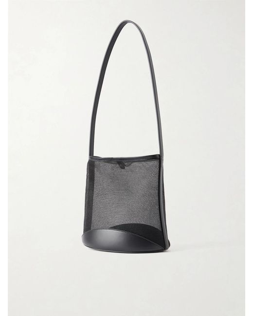 Neous White Pardalis Leather-Trimmed Mesh Bucket Shoulder Bag