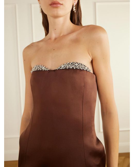 Ilkyaz Ozel Brown Noelie Strapless Crystal-Embellished Satin Gown