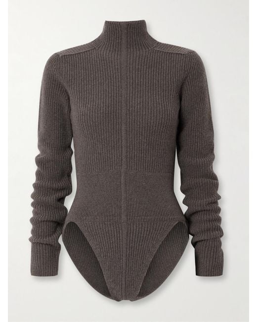 Rick Owens Gray Headon Knitted Cashmere And Wool-Blend Turtleneck Bodysuit