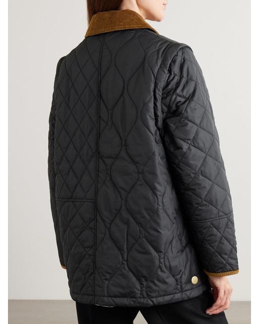 Barbour Black Lorrie Convertible Corduroy-Trimmed Quilted Shell Jacket