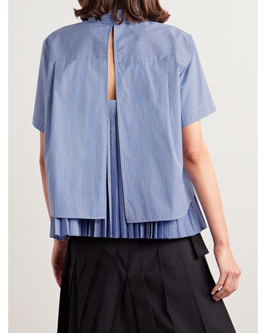 Chemise En Popeline À Fines Rayures, Plis Et Superposition Sacai en coloris Blue