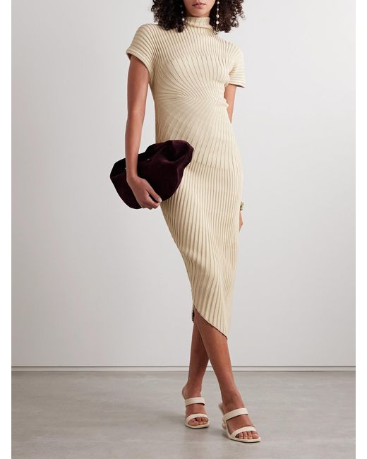 Cult Gaia White Chrysta Asymmetric Ribbed Cotton Midi Dress