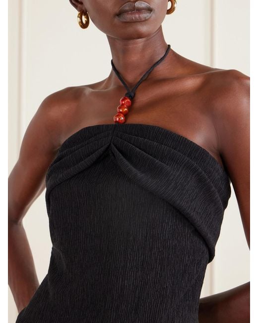 Magda Butrym Black Embellished Textured Lyocell-Blend Halterneck Top