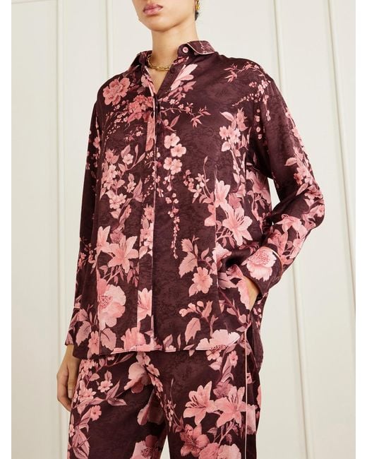 Borgo De Nor Red Nova Floral-Print Satin-Jacquard Shirt