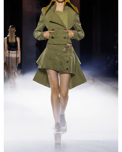 Alexander McQueen Green Asymmetric Double-Breasted Cotton-Twill And Velvet Jacket