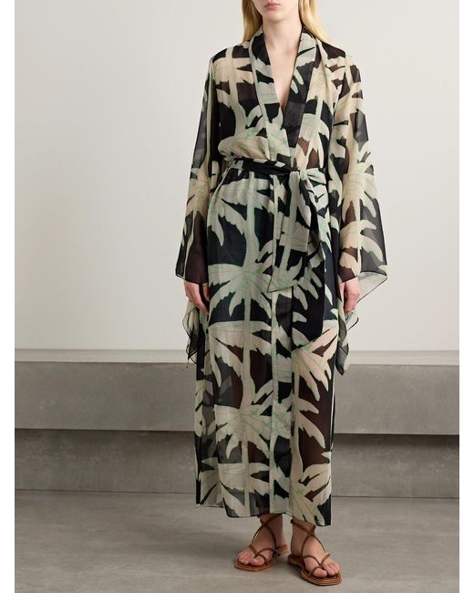 Johanna Ortiz Black The Passing Storm Printed Recycled-Georgette Robe