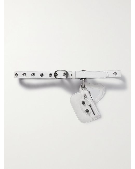 Balenciaga White Le Cagole Embellished Crinkled-Leather Waist Belt