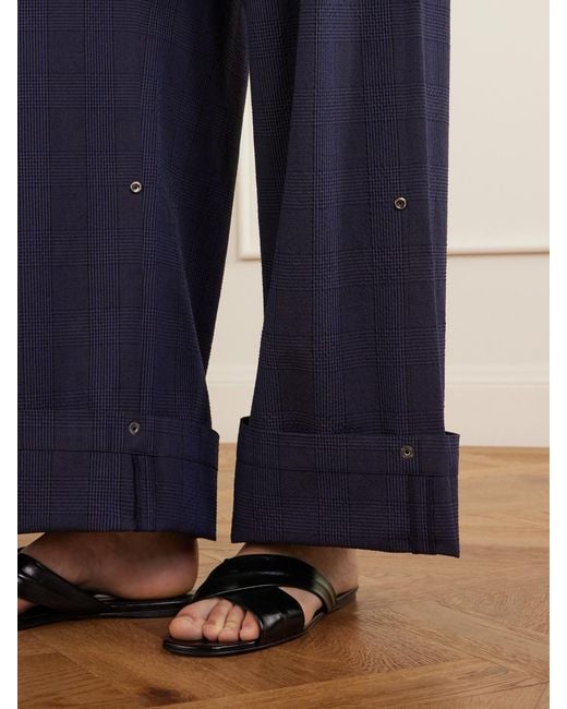 Tibi Blue Stella Pleated Checked Wool And Cotton-Blend Wide-Leg Pants