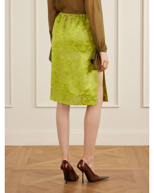 Saint Laurent Yellow Floral-Brocade Midi Skirt