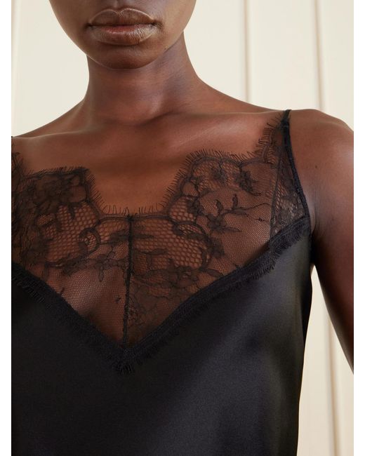 Carine Gilson Black Lace-Trimmed Silk-Satin Camisole