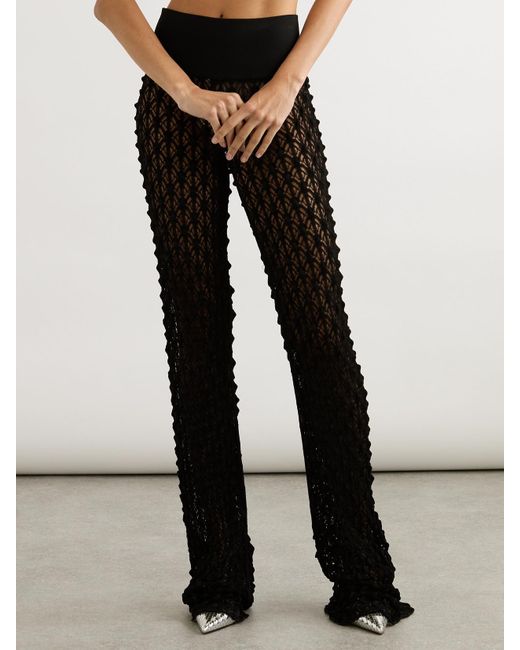 Alaïa Black Open-Knit Straight-Leg Pants