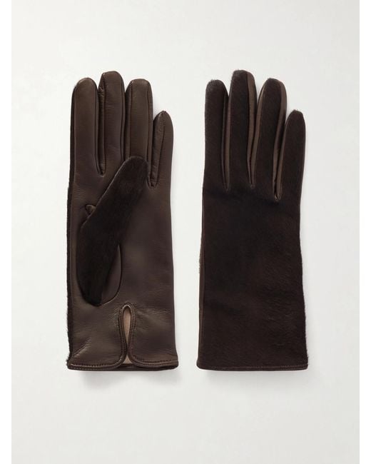 Nour Hammour Black Calf Hair And Leather Gloves