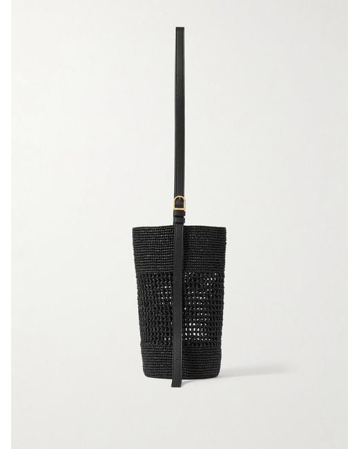 Khaite White Billie Leather-Trimmed Raffia Bucket Bag