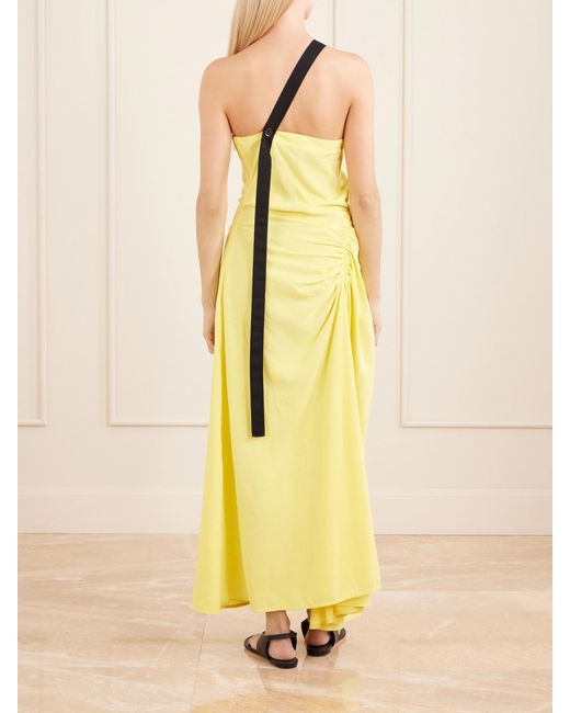 Proenza Schouler Yellow Sirena One-Shoulder Gathered Crepe Maxi Dress