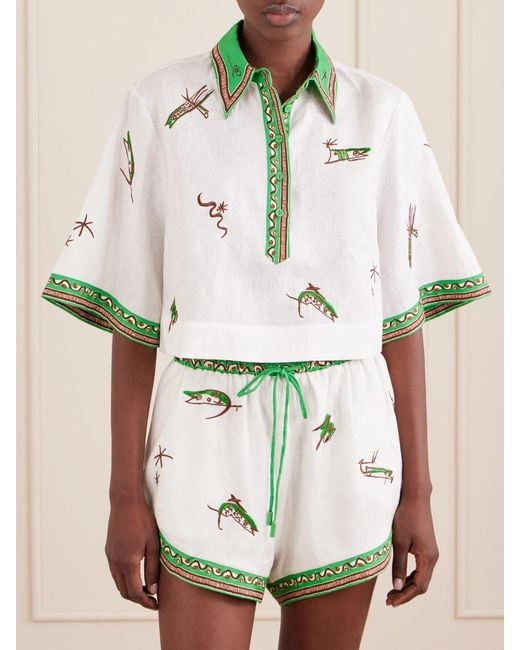 ALÉMAIS Metallic Wanda Printed Embroidered Linen Shirt