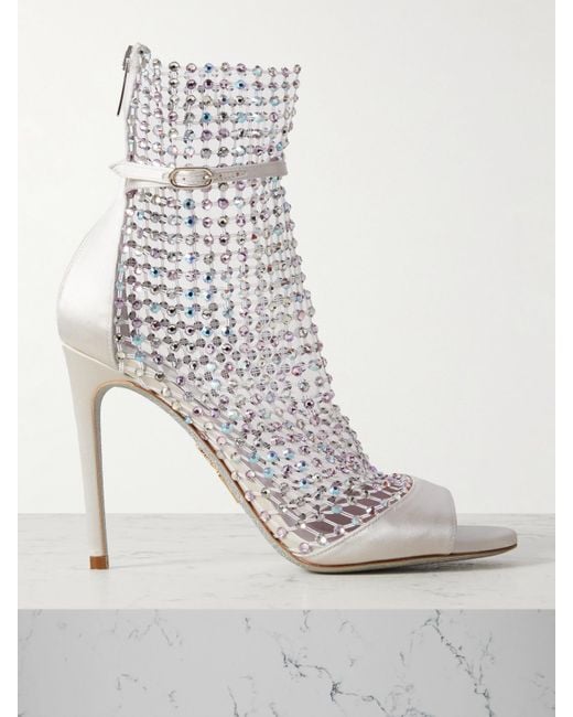Rene Caovilla White Galaxia Pumps Aus Satin Und Mesh Mit Kristallen