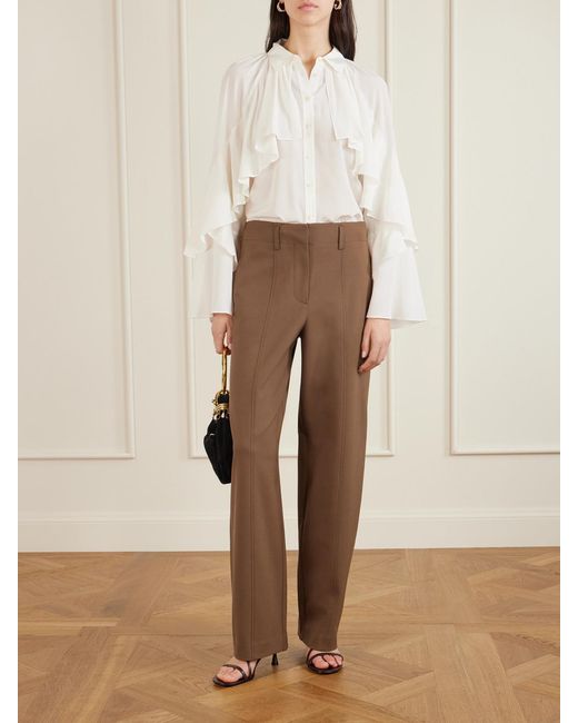 Ulla Johnson Brown Ames Pleated Twill Barrel-Leg Pants