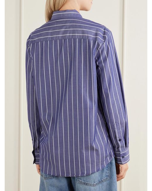 Nili Lotan Blue Raphael Classic Stripped Cotton Shirt