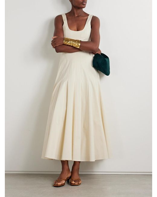 Another Tomorrow White Pleated Organic Cotton-Blend Gabardine Maxi Dress