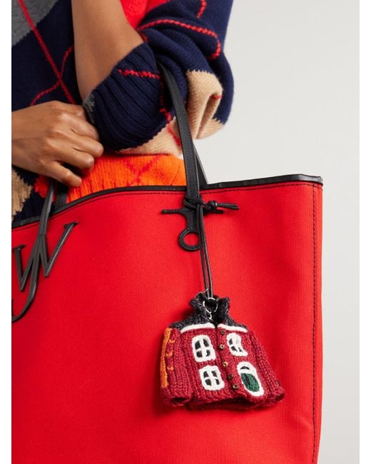 J.W. Anderson Red House Cardigan Crocheted Cotton And Leather Bag Charm