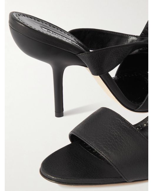 Manolo Blahnik Black Helua 105 Textured-Leather Sandals